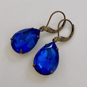 Vintage Blue Crystal Teardrop Earrings
